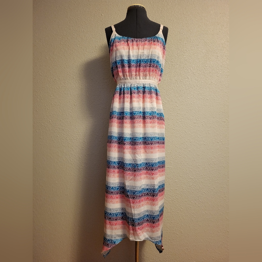 NWT I Heart Ronson Blue, Purple, Pink, & Gray Spaghetti Strap Dress Size XL